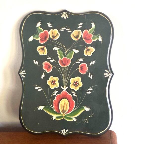Scandinavian Rosemaling Art Plaque – 1978 Carl Gehrkeuit – Vintage Wall Decor - Picture 4 of 4
